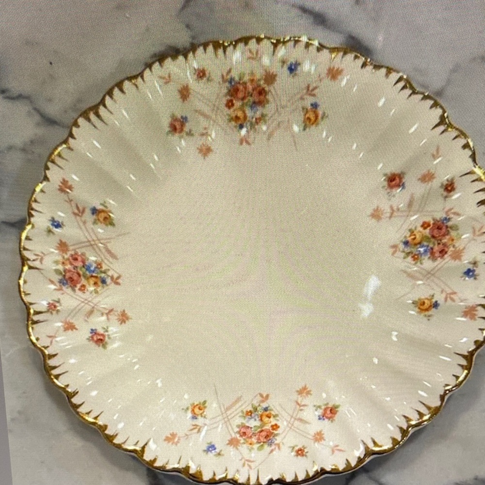 American Limoges Floral Gold-Trimmed Dinner Plate